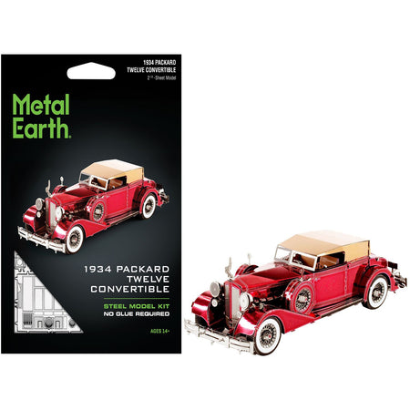 Model Kit 1934 Packard Twelve Convertible Red with Tan Soft Top (Moderate Difficulty) Steel Model by Metal Earth
