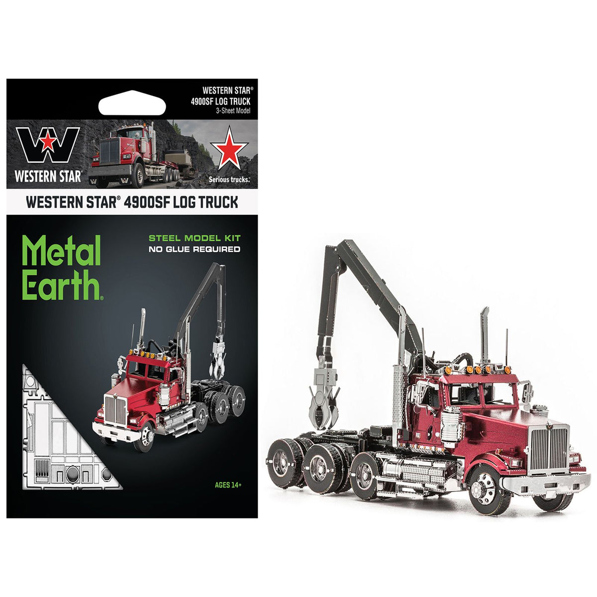Model Kit Western Star 4900SF Log Truck Red (Challenging Difficulty) Steel Model by Metal Earth