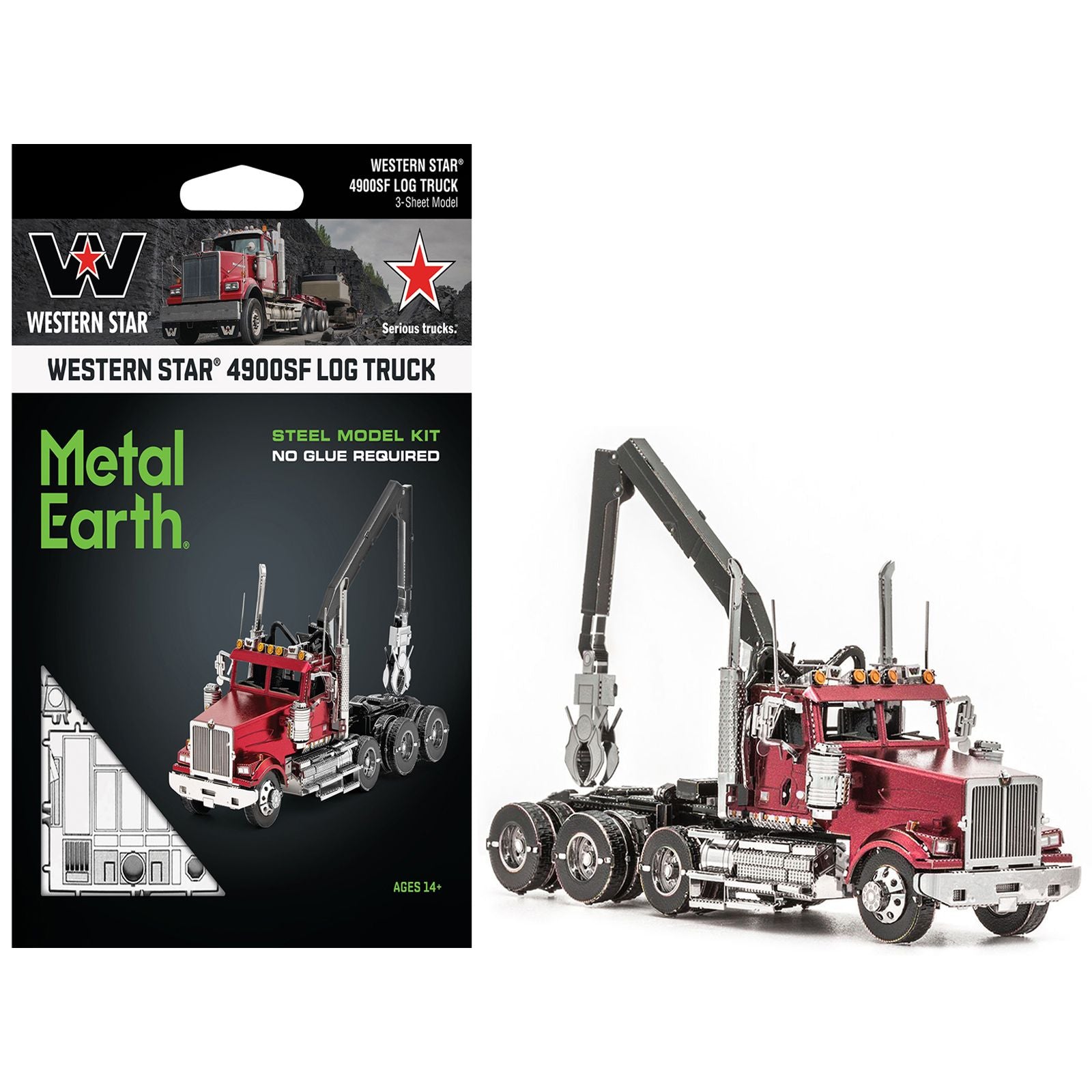 Model Kit Western Star 4900SF Log Truck Red (Challenging Difficulty) Steel Model by Metal Earth