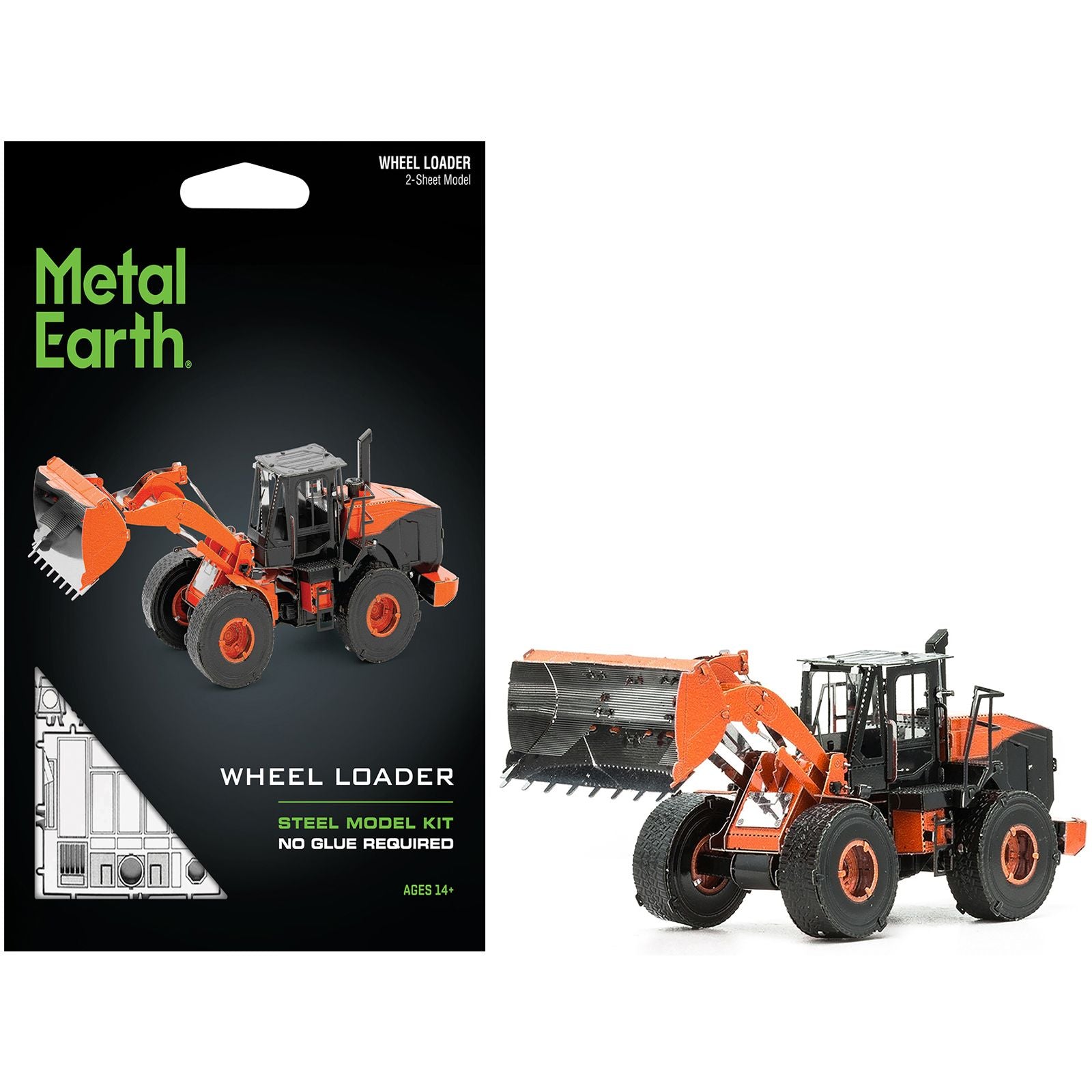 Model Kit Wheel Loader Orange and Black (Challenging Difficulty) Steel Model by Metal Earth