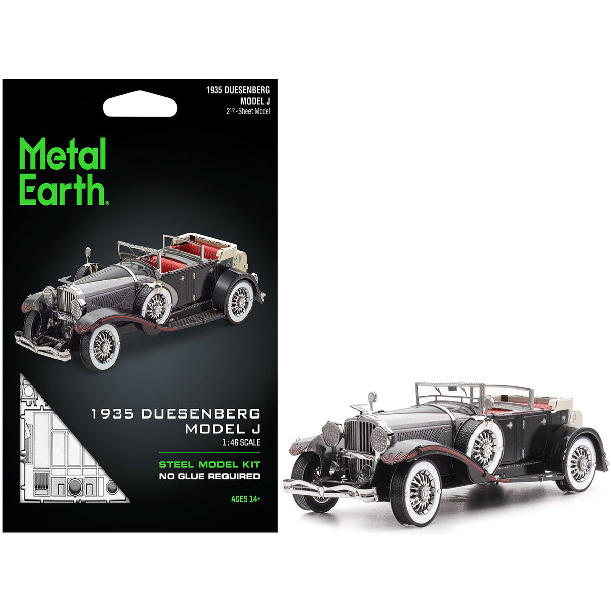 Model Kit 1935 Duesenberg Model J Black (Moderate Difficulty) Steel Model by Metal Earth