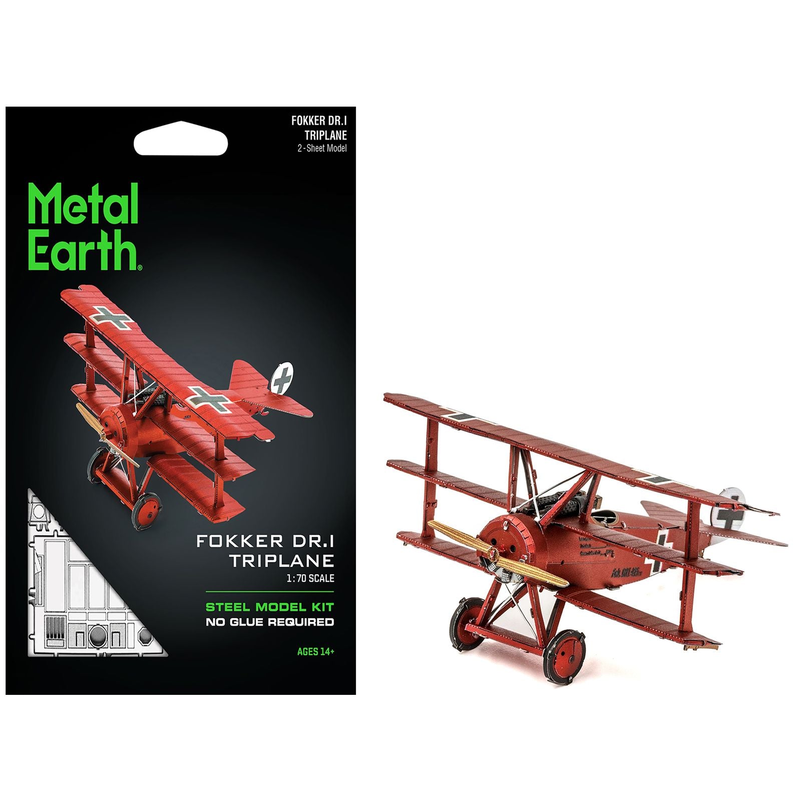 Model Kit Fokker Dr.I Triplane Fighter Aircraft "Red Baron" German Air Force (Moderate Difficulty) Steel Model by Metal Earth