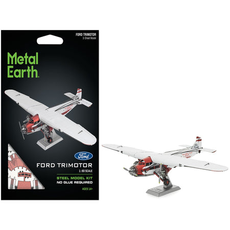 Model Kit Ford Trimotor Transport Aircraft White and Red (Moderate Difficulty) Steel Model by Metal Earth