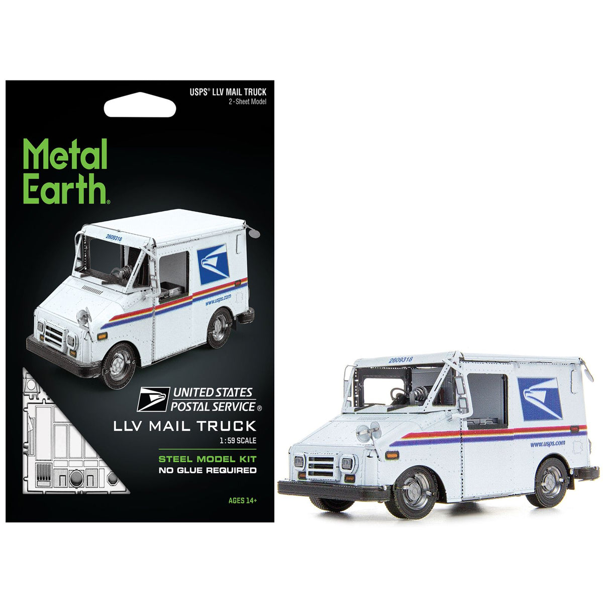 Model Kit  LLV Mail Truck White "USPS (United States Postal Service)" (Moderate Difficulty) Steel Model by Metal Earth