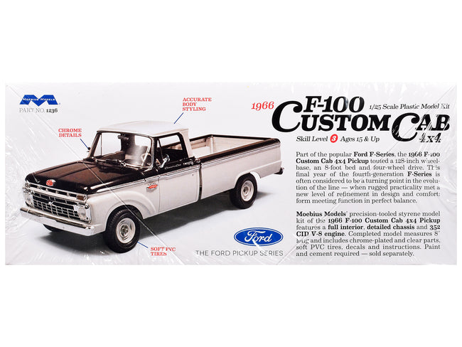 Skill 3 Model Kit 1966 Ford F-100 Custom Cab 4x4 Pickup Truck 1/25 Scale Model by Moebius