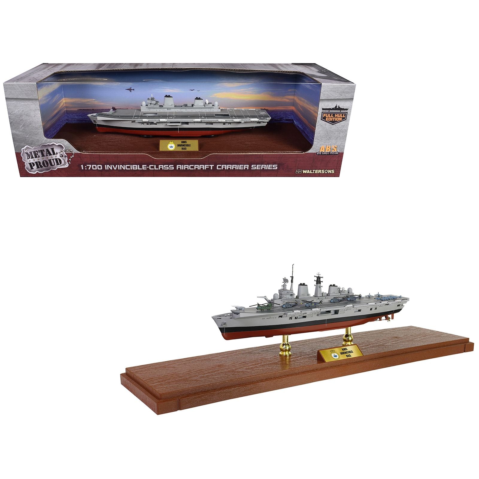 British HMS Invincible (R05) Aircraft Carrier Full-Hull Edition "Falklands War" (1982) British Royal Navy "Battleship" Series 1/700 Diecast Model by Metal Proud