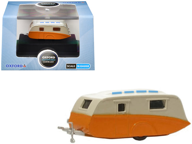 Caravan Trailer Cream and Orange 1/148 (N) Scale Diecast Model Car by Oxford Diecast
