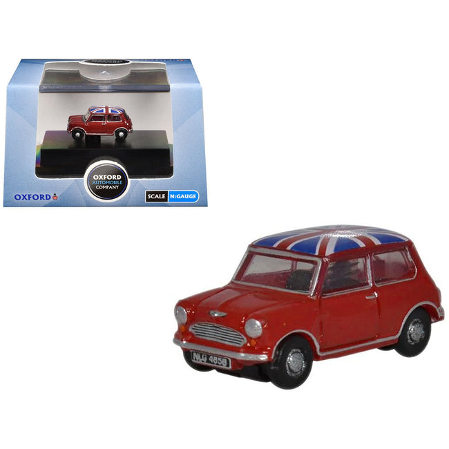 Austin Mini RHD (Right Hand Drive) Tartan Red with Union Jack Top 1/148 (N) Scale Diecast Model Car by Oxford Diecast
