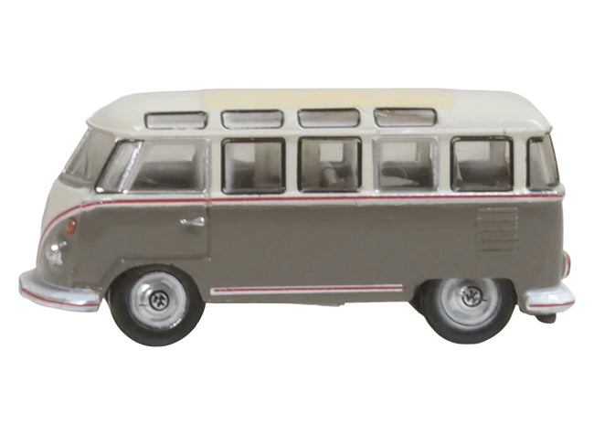 Volkswagen T1 Samba Bus Mouse Grey and Pearl White with Red Stripes 1/148 (N) Scale Diecast Model Car by Oxford Diecast