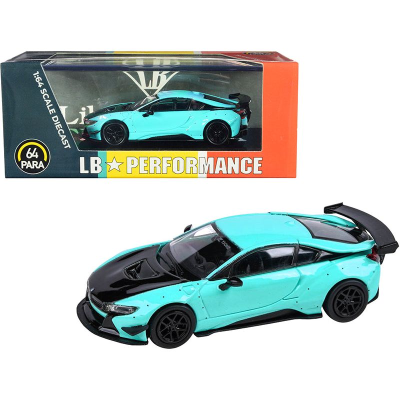 BMW i8 Liberty Walk Peppermint Green with Black Hood "LB Performance" Series 1/64 Diecast Model Car by Paragon