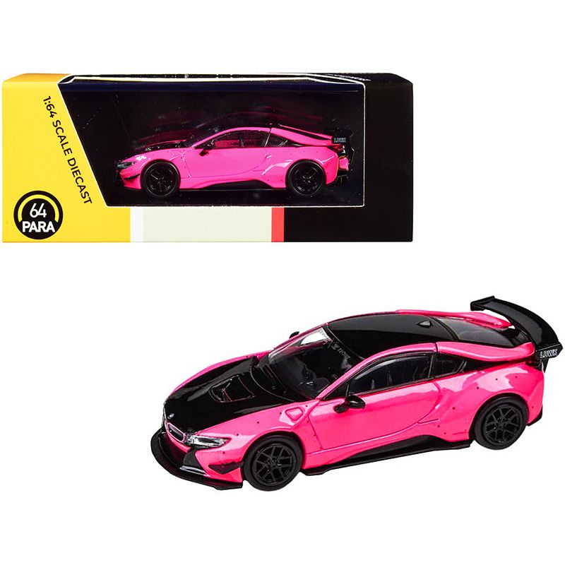 BMW i8 Liberty Walk Hot Pink and Black 1/64 Diecast Model Car by Paragon