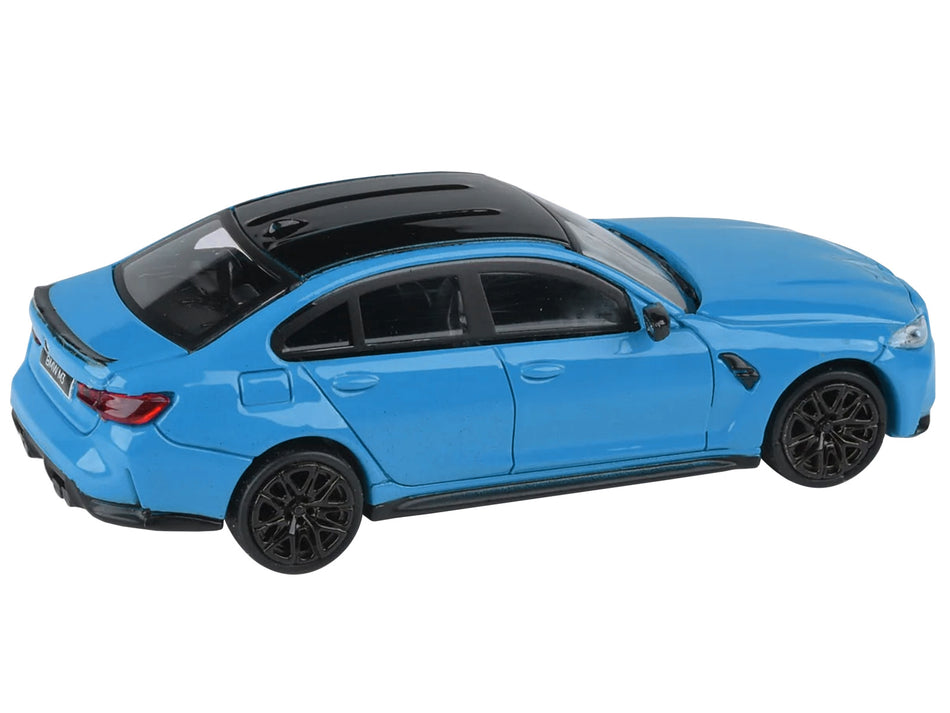 BMW M3 (G80) Miami Blue with Black Top 1/64 Diecast Model Car by Paragon Models