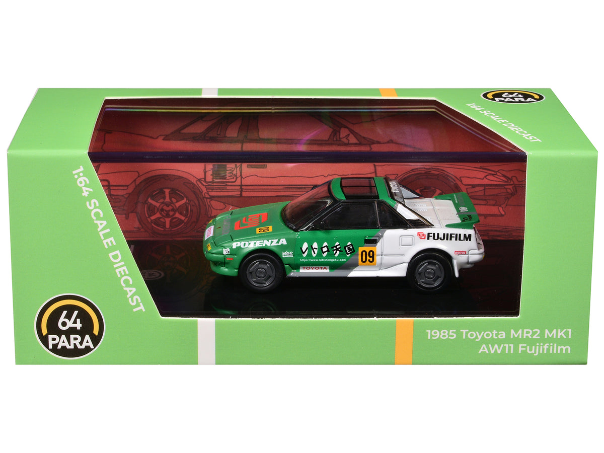 1985 Toyota MR2 MK1 AW11 #09 "Fujifilm" Green and White 1/64 Diecast Model Car by Paragon Models