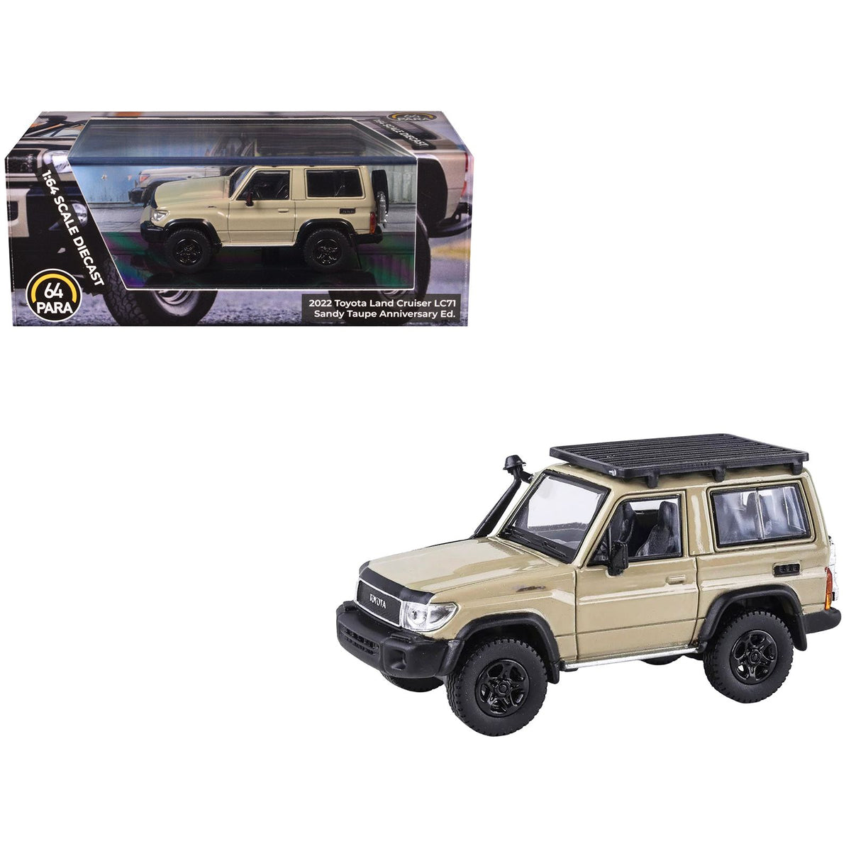 2023 Toyota Land Cruiser 71 Sandy Taupe "70th Anniversary" with Roofrack 1/64 Diecast Model Car by Paragon