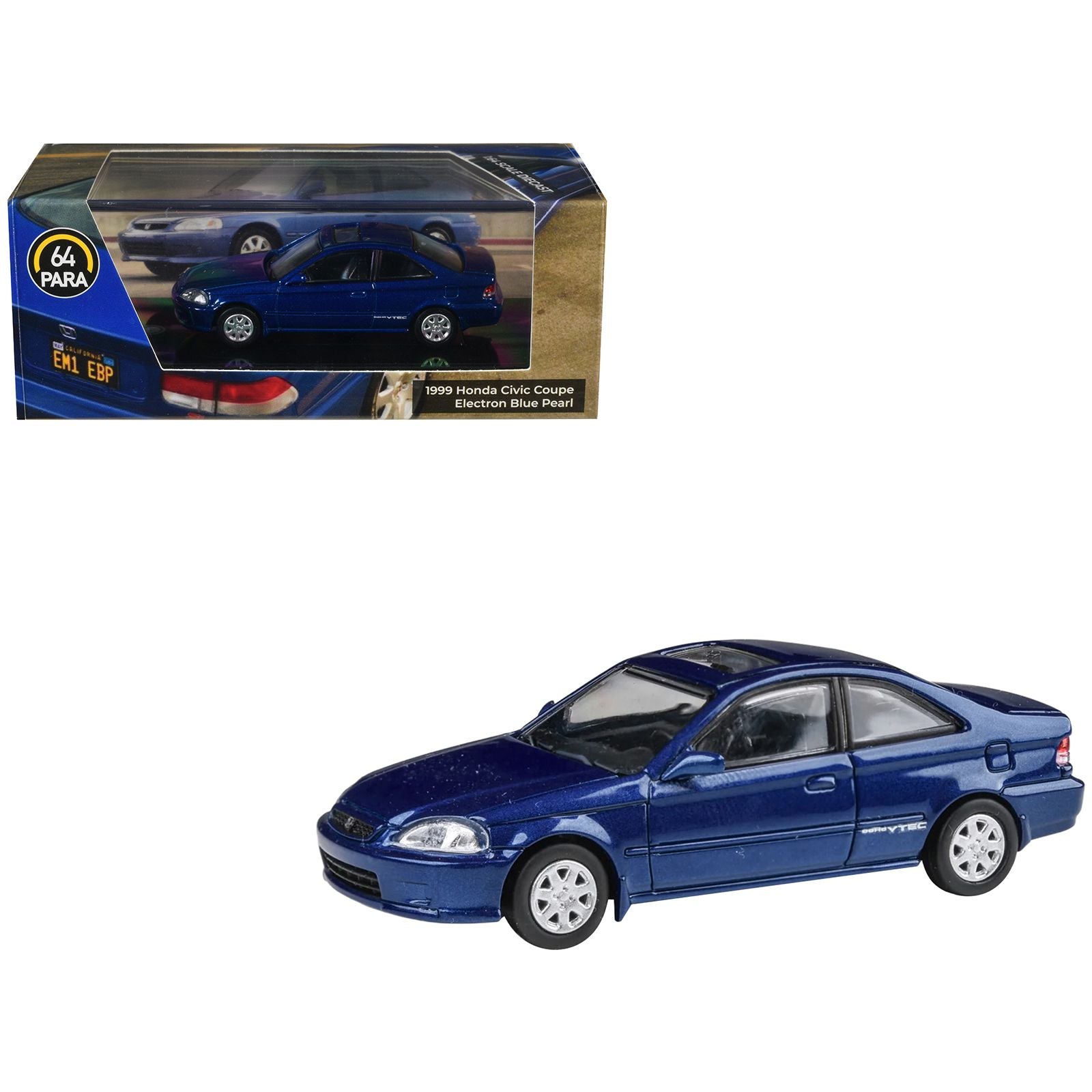 1999 Honda Civic Coupe Electron Blue Pearl Metallic with Sunroof 1/64 Diecast Model Car by Paragon