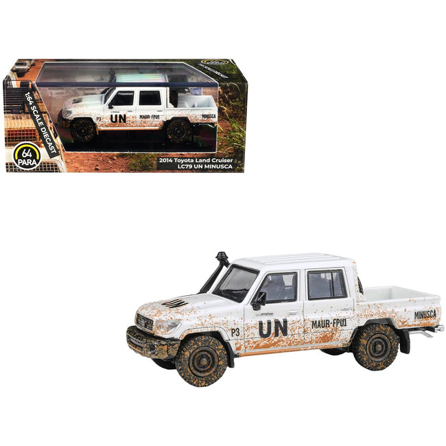 2014 Toyota Land Cruiser LC 79 Pickup Truck "UN MINUSCA" White (Dirty Version) 1/64 Diecast Model Car by Paragon
