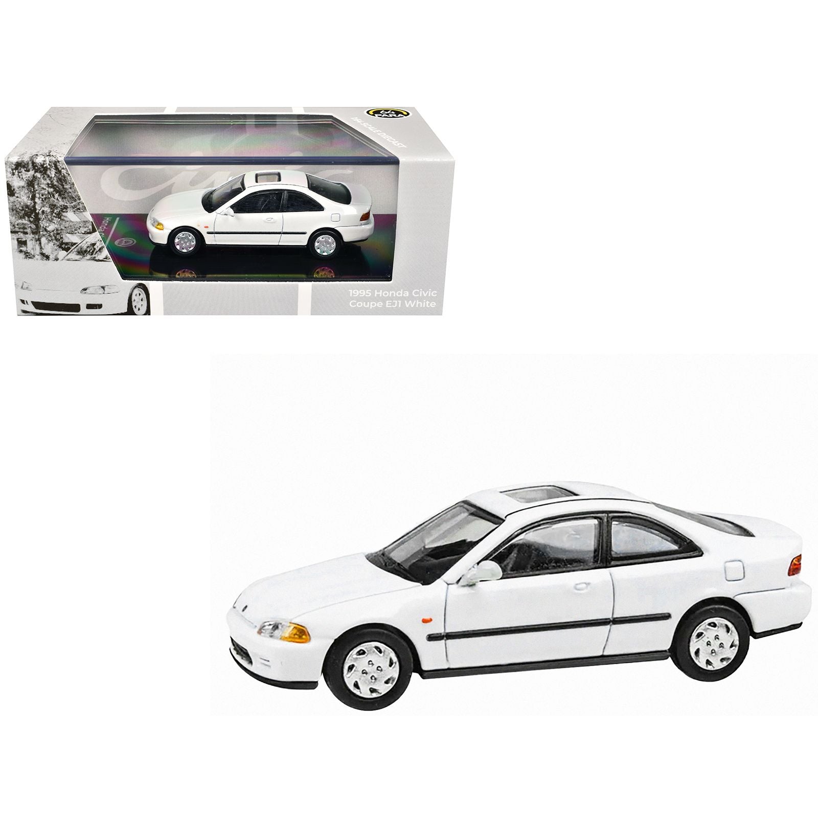 1995 Honda Civic Coupe EJ1 White with Sunroof 1/64 Diecast Model Car by Paragon Models