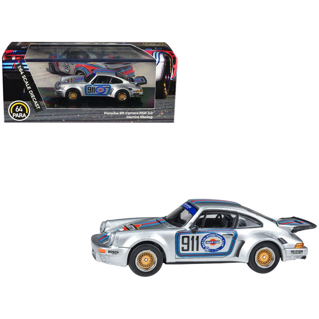 Porsche 911 Carrera RSR 3.0 "Martini Racing" Silver Metallic with Stripes 1/64 Diecast Model Car by Paragon