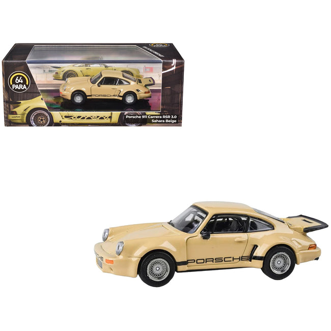 Porsche 911 Carrera RSR 3.0 Sahara Beige with Black Stripes 1/64 Diecast Model Car by Paragon
