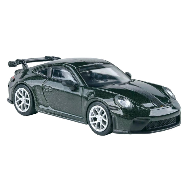 2025 Porsche 911 GT3 (992.2) Oak Green Metallic Neo with Carbon Stripe 1/64 Diecast Model Car by Paragon