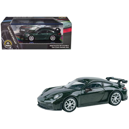 2025 Porsche 911 GT3 (992.2) Oak Green Metallic Neo with Carbon Stripe 1/64 Diecast Model Car by Paragon