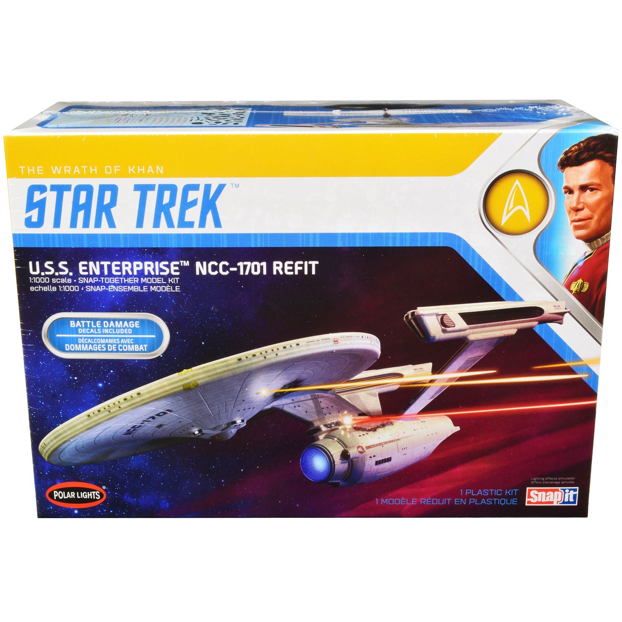 Skill 2 Snap Model Kit U.S.S. Enterprise NCC-1701 Refit Spaceship "Star Trek II: The Wrath of Khan" (1982) Movie 1/1000 Scale Model by Polar Lights