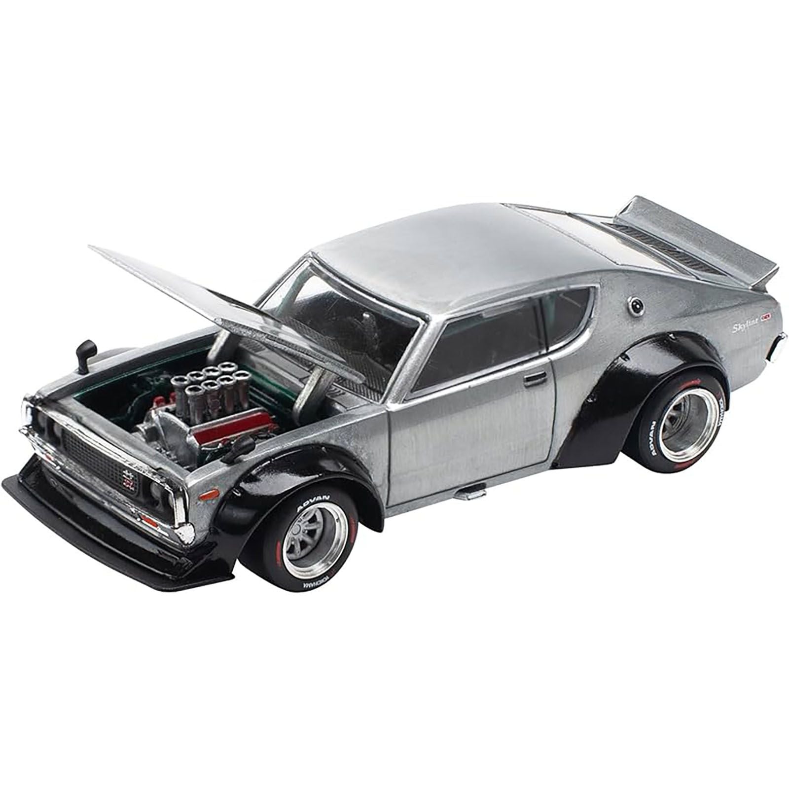Silver model car PR64-PRE006-1__61269 with hood open.