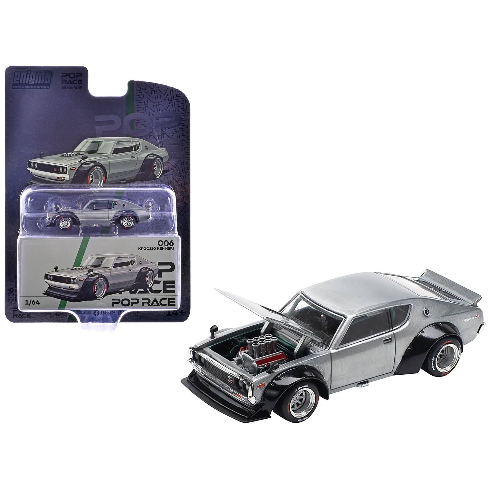 Skyline KPGC110 "Kenmeri" RHD (Right Hand Drive) Raw Metal "Enigma Exclusive Edition" 1/64 Diecast Model Car by Pop Race