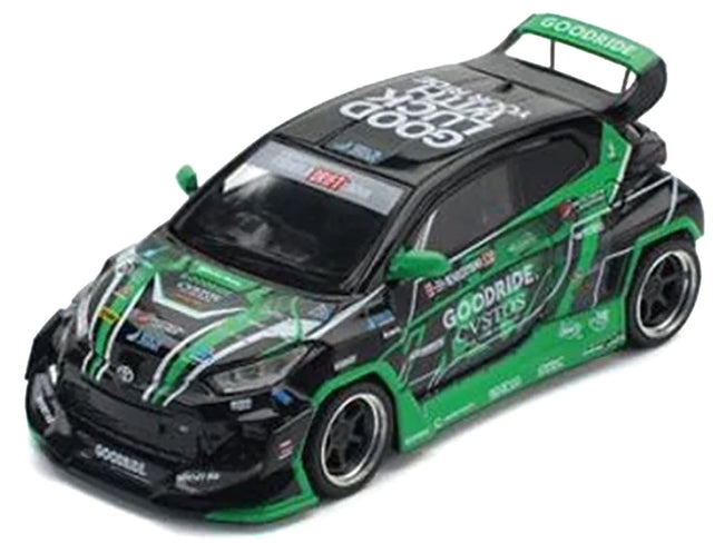 Pandem GR Yaris RHD (Right Hand Drive) "Goodride Motorsports" Green and Black with Graphics "Enigma Exclusive Edition" 1/64 Diecast Model Car by Pop Race