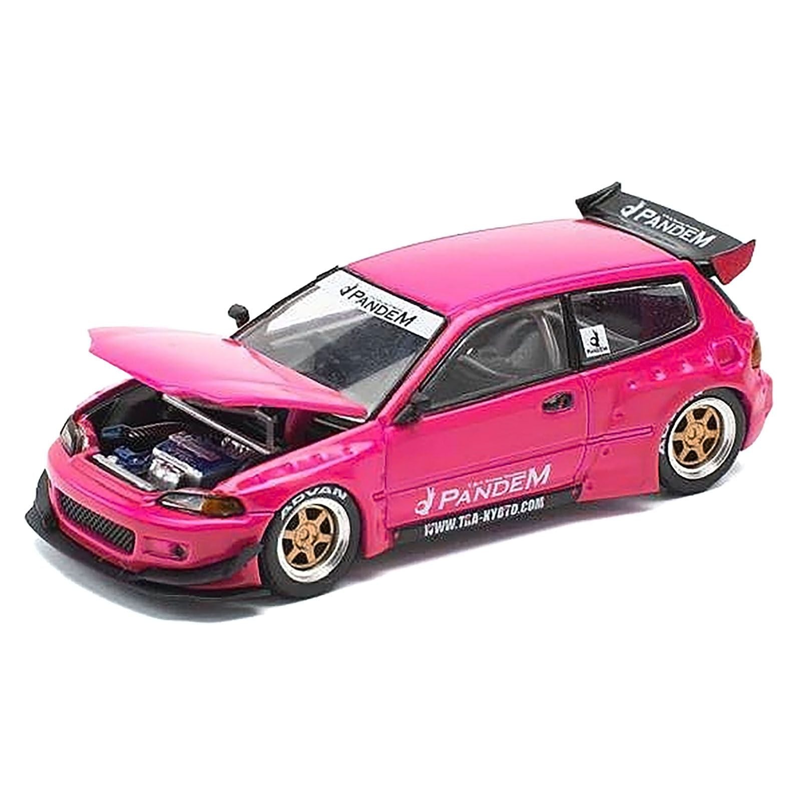 Pink Pandem Honda Civic model car with open hood