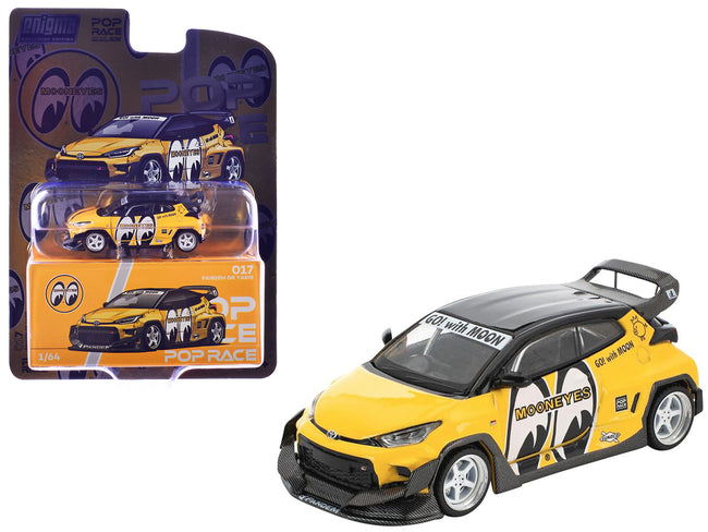 Pandem GR Yaris RHD (Right Hand Drive) "MoonEyes" Yellow with Black Top and Graphics "Enigma Exclusive Edition 1/64 Die Cast Model Car by Pop Race