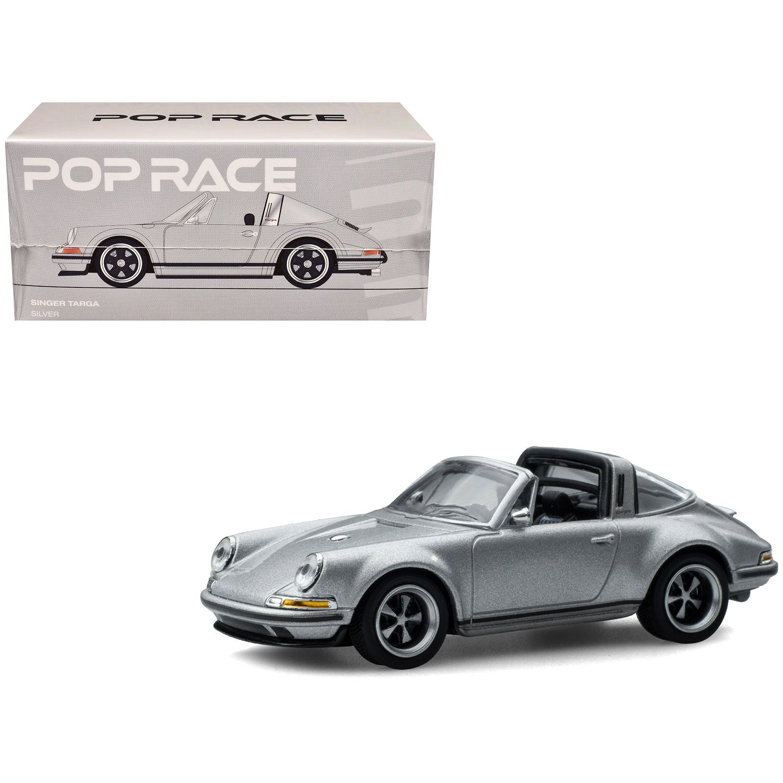 Singer Targa Convertible Silver Metallic 1/64 Diecast Model Car by Pop Race