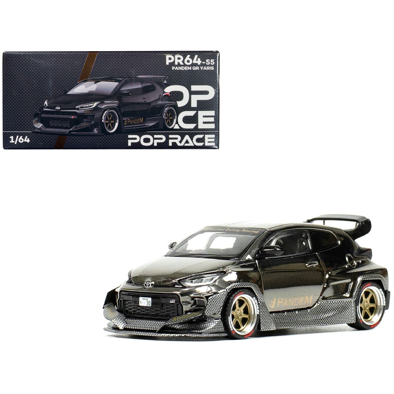 Toyota "Pandem" GR Yaris RHD (Right Hand Drive) Dark Chrome 1/64 Diecast Model Car by Pop Race