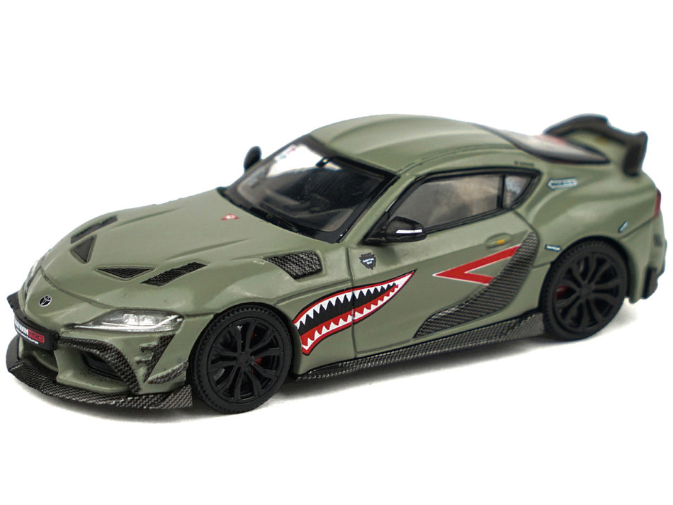 Toyota Supra "DarwinPro 66G NWB" Green with Shark Mouth Graphics 1/64 Diecast Model Car by Pop Race