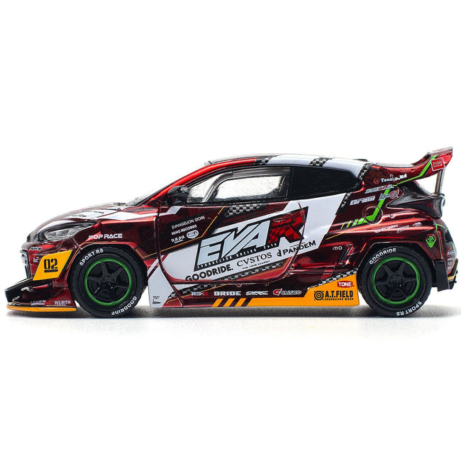 Toyota Goodride GR Yaris RHD (Right Hand Drive) "EVA RT Production Model-02" Red Metallic with Graphics 1/64 Diecast Model Car by Pop Race