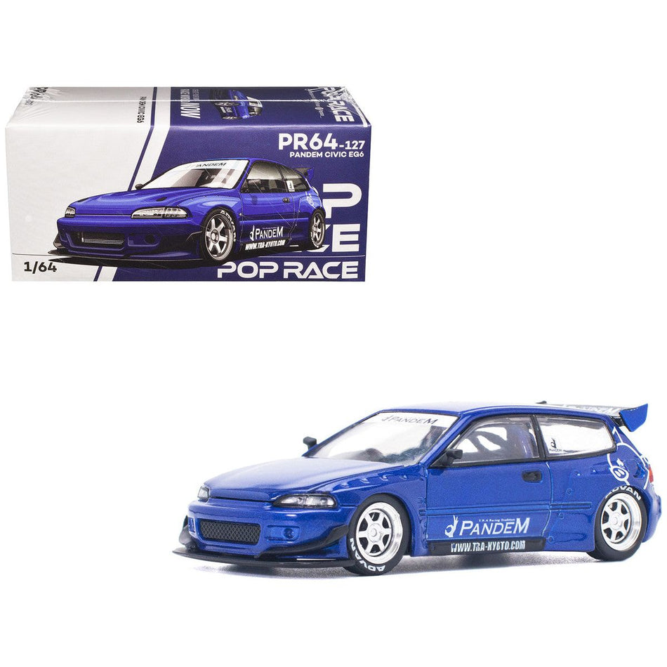 Pandem Civic EG6 RHD (Right Hand Drive) Blue Metallic 1/64 Diecast Model Car by Pop Race