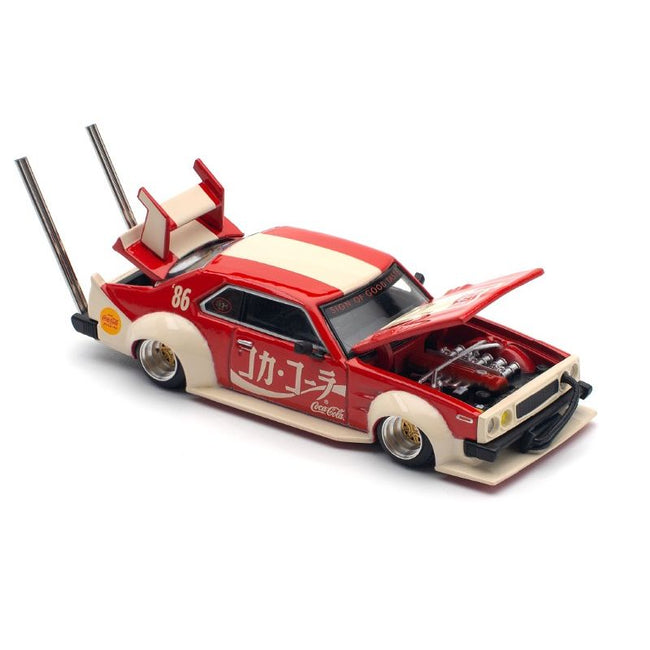Skyline GT-R V8 Drift "Hakosuka" RHD (Right Hand Drive) "Coca-Cola (Japan)" Red and Cream 1/64 Diecast Model Car by Pop Race
