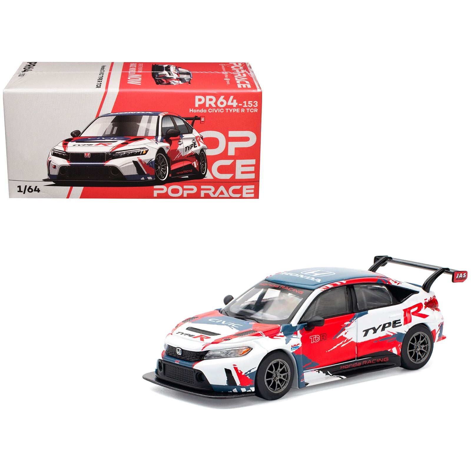 Honda Civic Type R TCR "Presentation" White with Graphics 1/64 Diecast Model Car by Pop Race