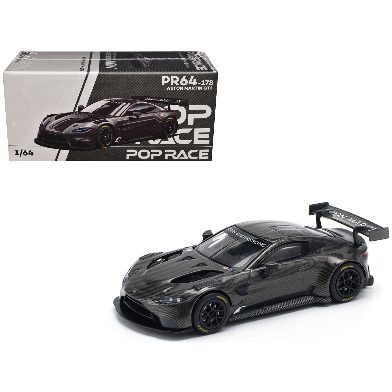 Aston Martin GT3 Carbon Edition 1/64 Diecast Model Car by Pop Race