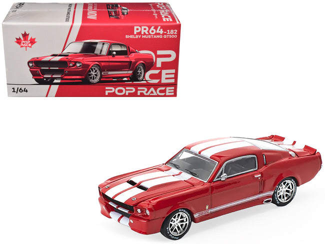 Shelby Mustang GT500 Red Metallic with White Stripes 1/64 Diecast Model Car by Pop Race