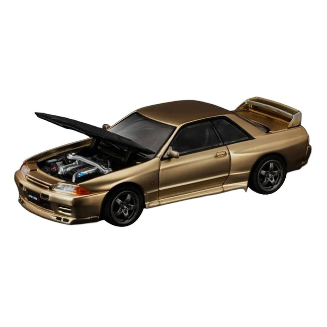 Skyline GT-R R32 RHD (Right Hand Drive) Chrome Gold with Carbon Hood "Tokyo Auto Salon 2025" 1/64 Diecast Model Car by Pop Race
