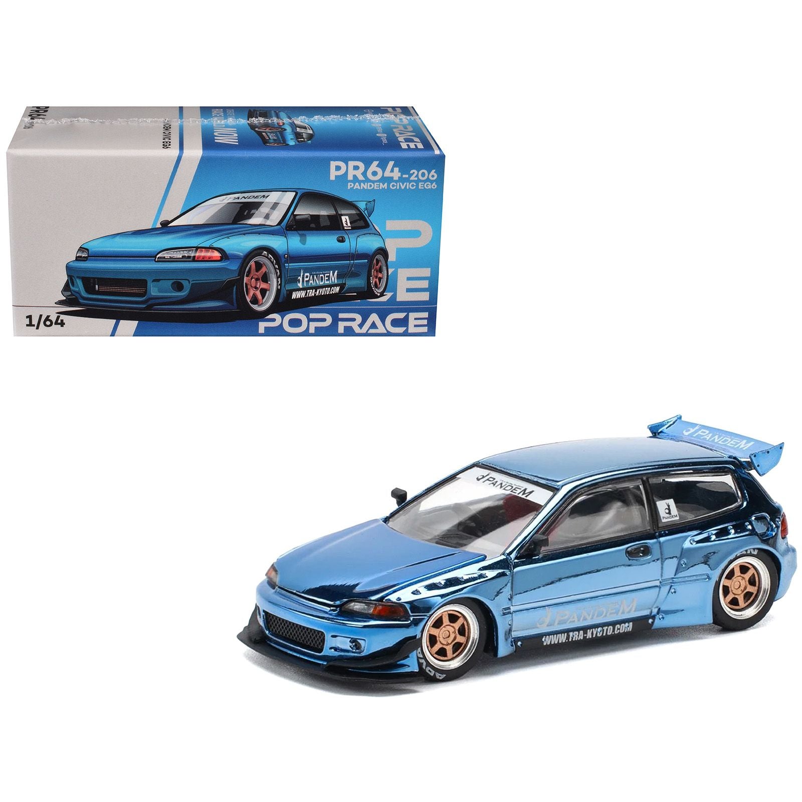 Pandem Civic EG6 RHD (Right Hand Drive) Blue Chrome 1/64 Diecast Model Car by Pop Race