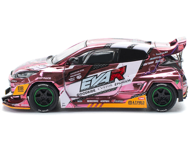 Toyota Goodride GR Yaris RHD (Right Hand Drive) "EVA RT Production Model-08" Pink Metallic with Graphics 1/64 Diecast Model Car by Pop Race