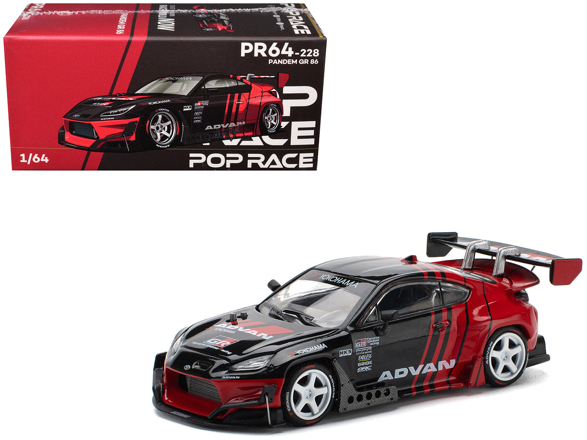 Toyota Pandem GR86 "Advan" Black and Red with Graphics 1/64 Diecast Model Car by Pop Race