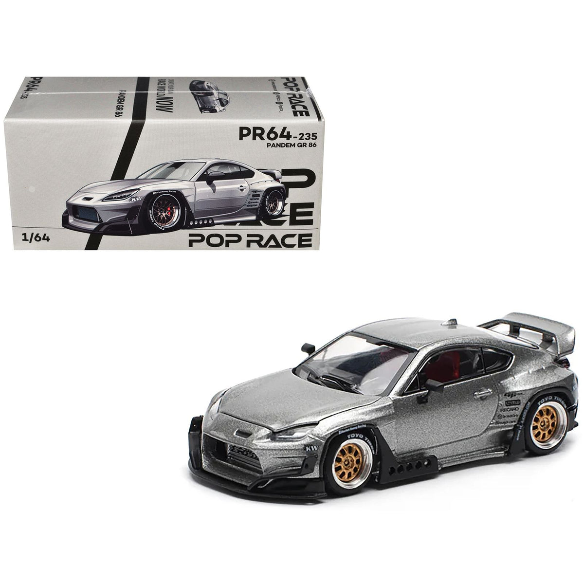 Toyota Pandem GR86 Silver Metallic 1/64 Diecast Model Car by Pop Race