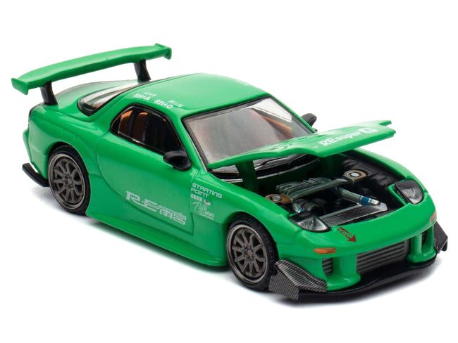 Mazda RX7 "RE Amemiya" Widebody RHD (Right Hand Drive) Green 1/64 Diecast Model Car by Pop Race