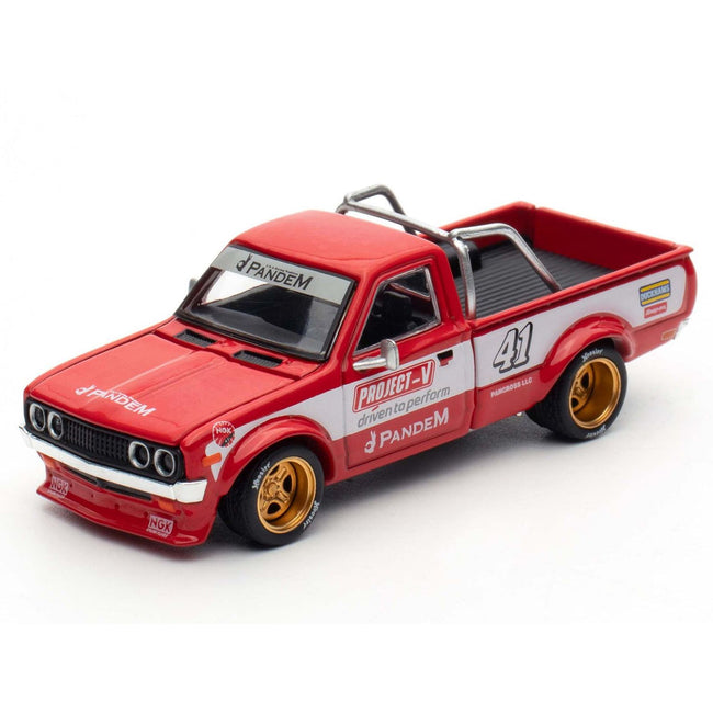 Datsun Pandem 620 Pickup Truck #41 Red Metallic with White Stripes and Graphics "2025 Thailand Diecast Expo" 1/64 Diecast Model Car by Pop Race
