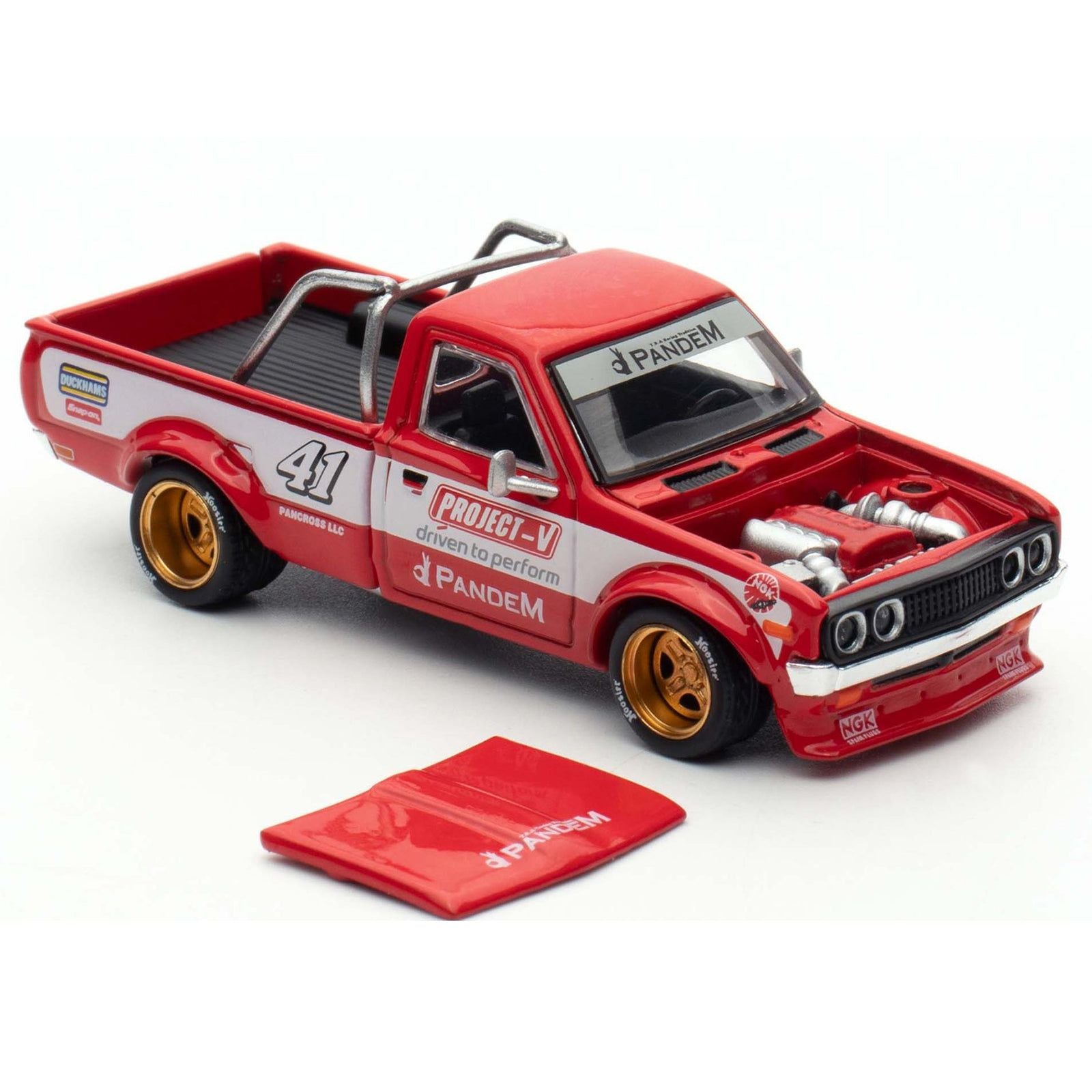 Red Project-V Pandem pickup truck model with open hood