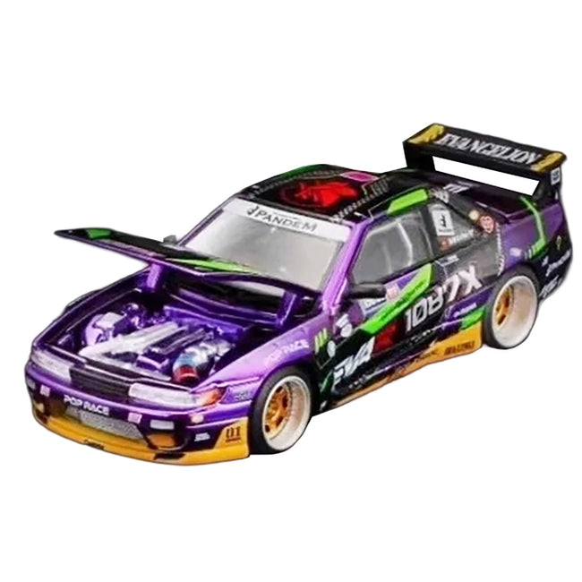 Nissan S13 1087X Pandem RHD (Right Hand Drive) "EVA RT Test Type-01" Purple Metallic with Graphics "APA XPO 2025 Exclusive" 1/64 Diecast Model Car by Pop Race