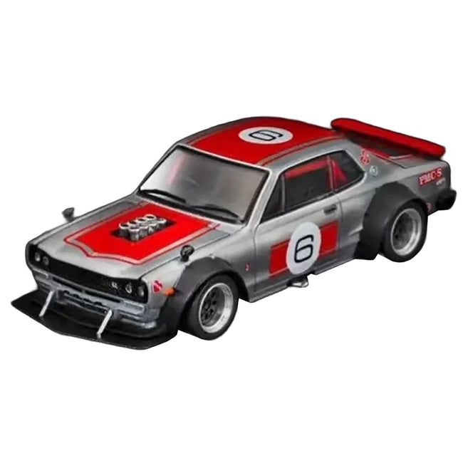 Skyline GT-R V8 Drift "Hakosuka" RHD (Right Hand Drive) #6 Silver Metallic with Red Stripes "APA XPO 2025 Exclusive" 1/64 Diecast Model Car by Pop Race
